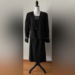 Lily & Taylor New York 2 Pc Black Embellished Dress Suit, Size 16